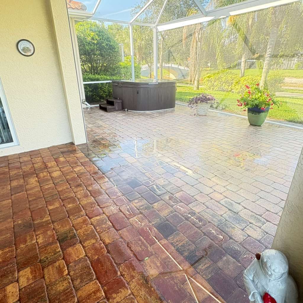 Clean lanai pavers after pressure washing — SW Florida