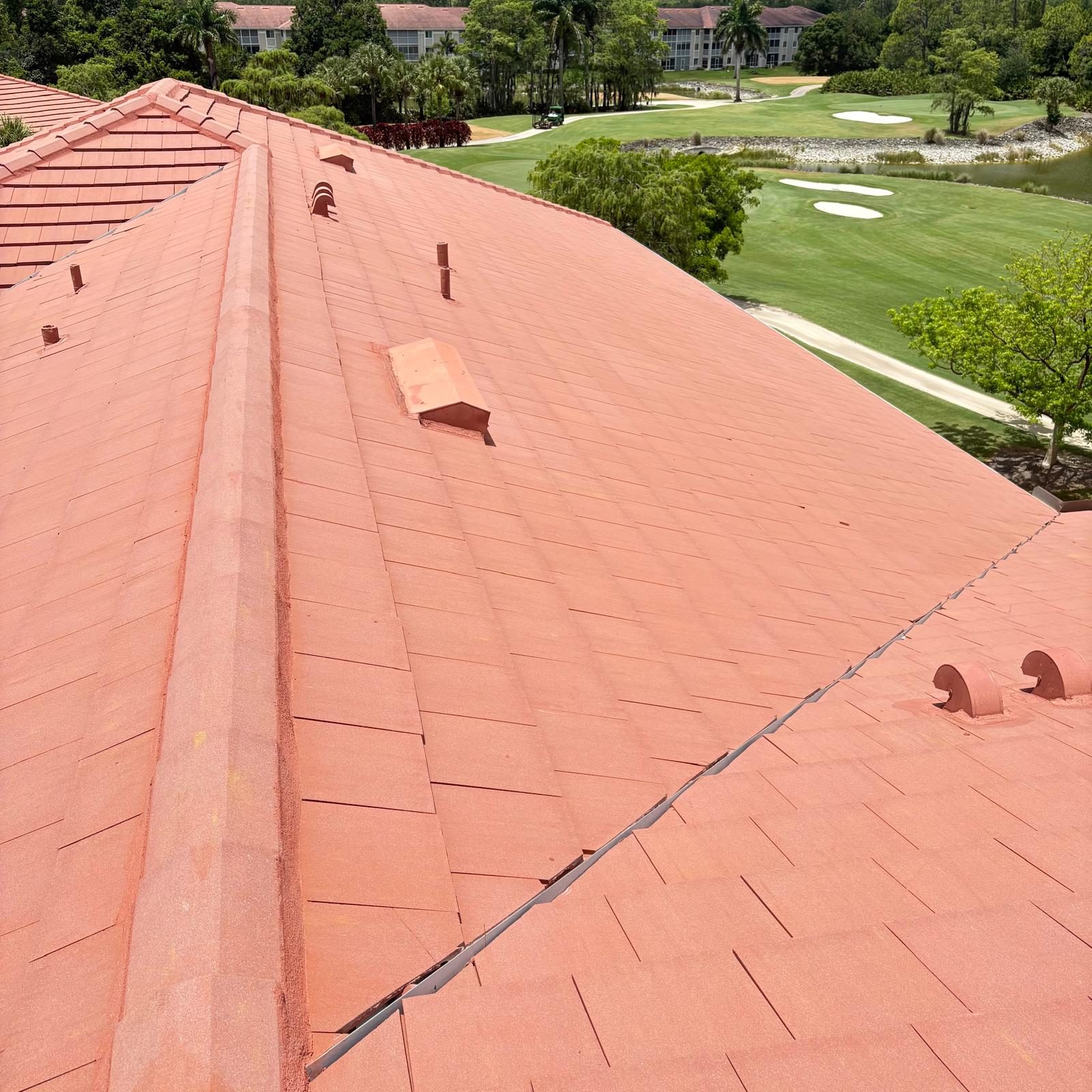 Tile roof before cleaning — golf course community SW Florida